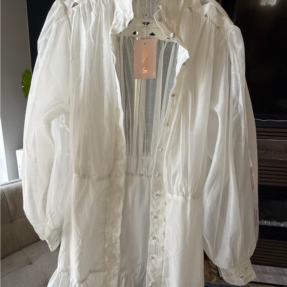 Misguided - Sheer White Button-Front Romantic Dress